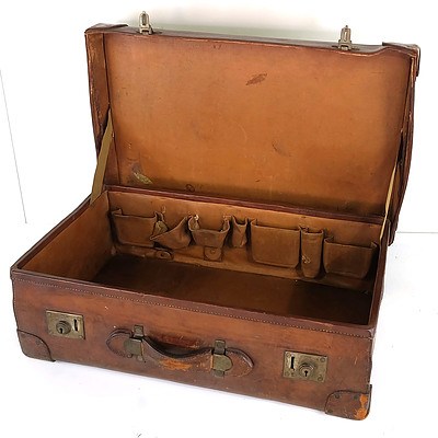 Vintage Leather Suitcase inscribed; Commander H. Hammond-Chambers, RN,
