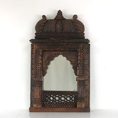 Indian Style Carved Teak Hand Mirror