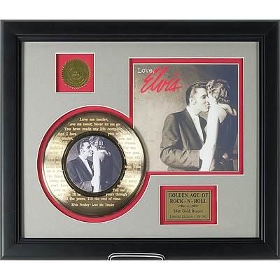 Elvis Presley 'Love Me Tender' 24kt Gold Plated Record with Laser Engraved Lyrics, Limited Edition 377/500