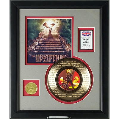 Led Zeppelin Stairway to Heaven 24kt Gold Plated Record with Laser Engraved Lyrics, Limited Edition 291/500