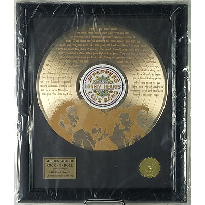The Beatles 'Lonely Hearts' 24kt Gold Plated Record with Laser Engraved Lyrics, Limited Edition 362/500
