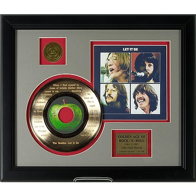 The Beatles 'Let It Be' 24kt Gold Plated Record with Laser Engraved Lyrics, Limited Edition 377/500