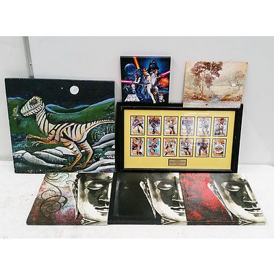 7 Assorted Prints and Paintings Including; Starwars, Tigers Limited Collectors Cards 2003 and More