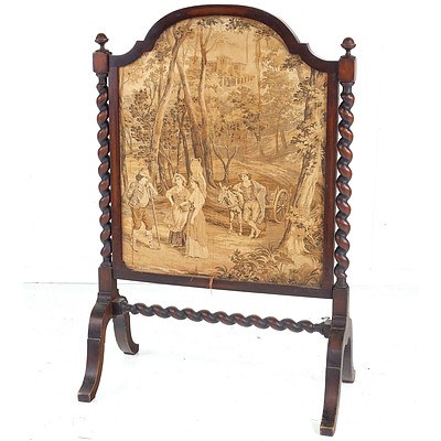 1920s Oak Fire Screen with Barley Twist Supports For Restoration