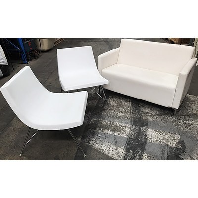 Contemporary White PU Leather Lounge & Two Armless Chairs