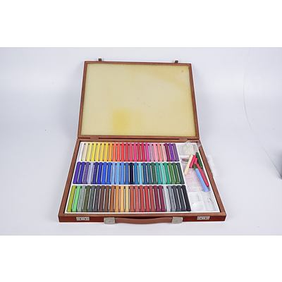 Group of Faber-Castell Pastell-Pastels with Wooden Carry and Storage Case