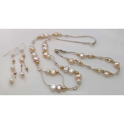 Sterling Silver Pearl Set Ot Necklace, Bracelet, Earrings