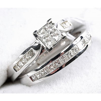 18ct White Gold Princess-cut Ring Set