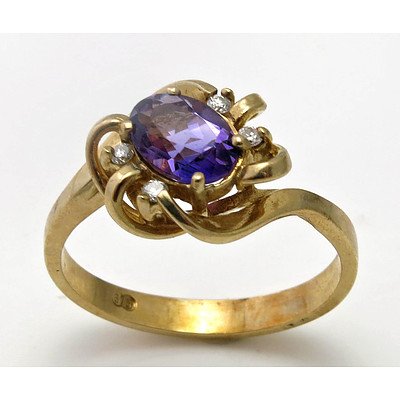 9ct Gold Natural Amethyst & Diamond Ring