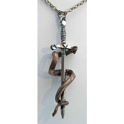 Pewter Sword Pendant with Copper Finished Snake