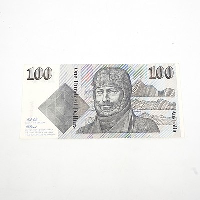 One Australian $100 Dollar Paper Note Tebutt/Mawson, ZJE666398