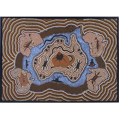 Allan Hank Johnson, Aboriginal Painting, Oil on Board
