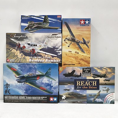 Lot of Four Model Planes and Plane Jigsaw Puzzle