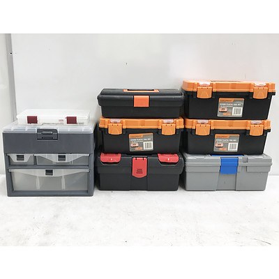 Lot of Seven Plastic Tool Boxes