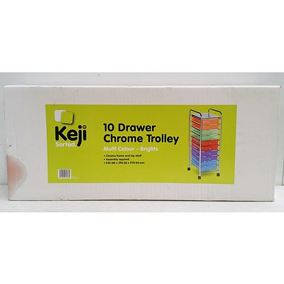 Keji 10 Drawer Chrome Trolley 330mm W x 390mm D x 970mm H