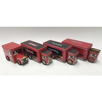 Four Arnott's Truck Shaped Tins with Removable Tops