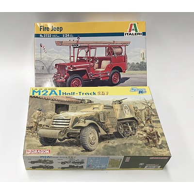 Dragon M2A1 Half Truck 2 in 1 1:35th Scale '39-'45 Series Model Kit, Italeri Fire Jeep  No.3722 1:24th Scale Model Kit