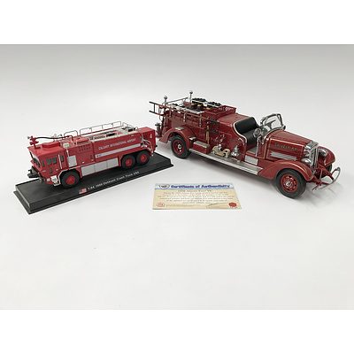 Two Fire Engine Models including: 1:64th Scale Model 1989 Oshkosh Crash Truck, 1:24th Scale 1938 Ahrens Fox VC