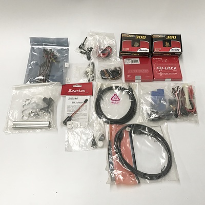 Assorted RC Components including: Rimfire 300 Outrunner Brushless Motor (x2), Model Helicopter Gyros (x2), Cables and More