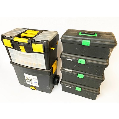 Large Roller Tool Box and Four Carry Toolboxes