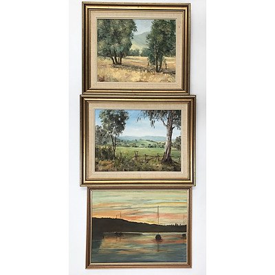 Two Framed Bush Scenes by W. Walcher and 'Evening Tranquility' by Selina R. Loffel