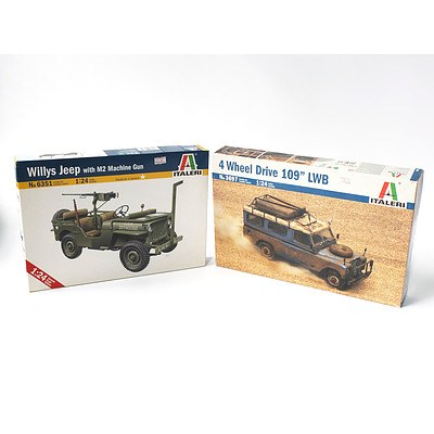 Italeri - Willys Jeep & 109" LWB Land Rover 1:24 Scale Model Kits - Lot of 2