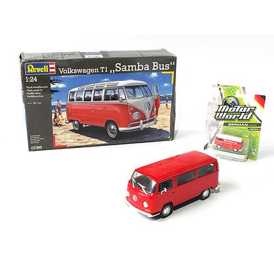 Assorted Red Volkswagen Kombi Bus Models - Lot of 3