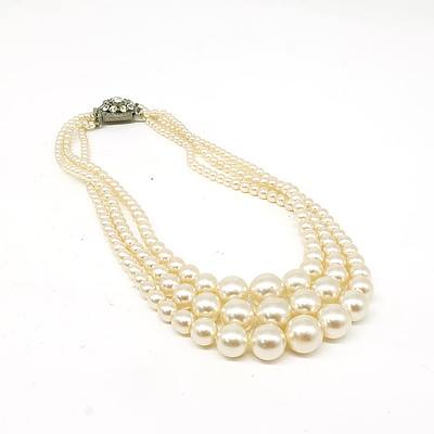 Three Strand Faux Pearl Necklace
