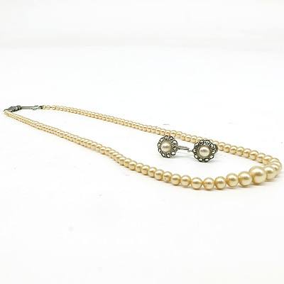 Faux Pearl Necklace and Earrings