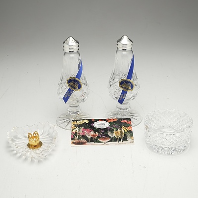 Irish Tipperary Crystal Pen Holder, Footed Salt and Pepper and Killarney Candle Holder