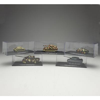 Five 1:43 Scale Die Cast Model Military Tanks