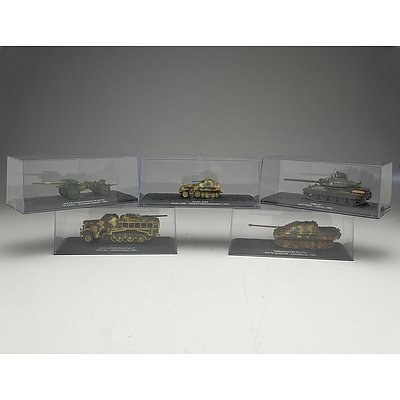 Five 1:43 Scale Die Cast Model Military Tanks