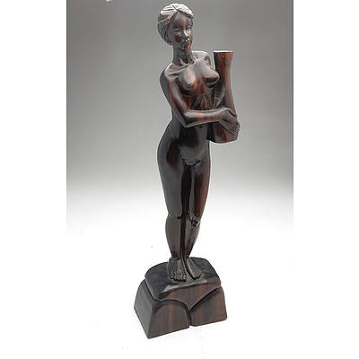 Vintage Macassar Ebony Statue of Woman
