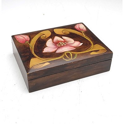 Vintage Hand Painted Maple Jewellery Box