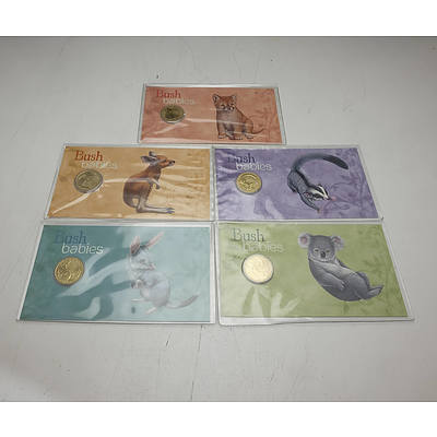 Five Perth Mint "Bush Babies" Gold Plated $1 Coins