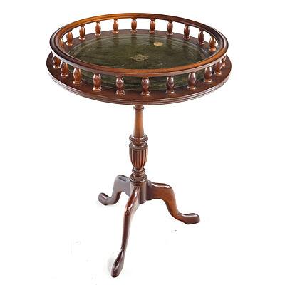 Antique Style Cedar Wine Table with with Gilt Tooled Green Leatherette Inlay