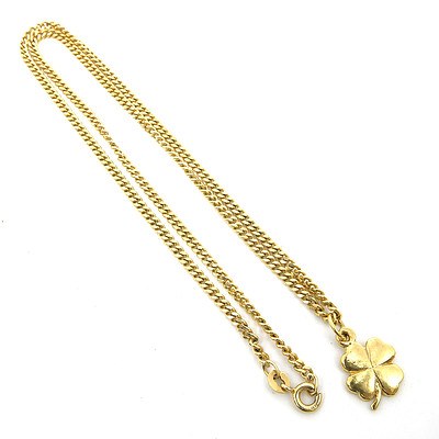 9ct Yellow Gold Filed Curb Link Chain with Clover Pendant, 8.9g