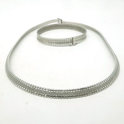 Silver (835) 1970s Style Necklace and Matched Bracelet