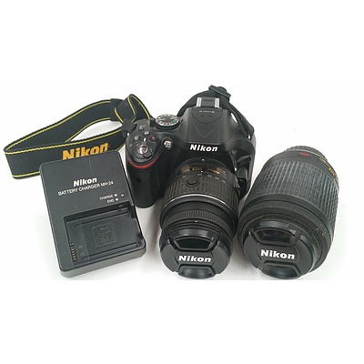 Nikon D5200 24.1 Megapixel Digital SLR Camera With Twin Lens Kit and Soft Case
