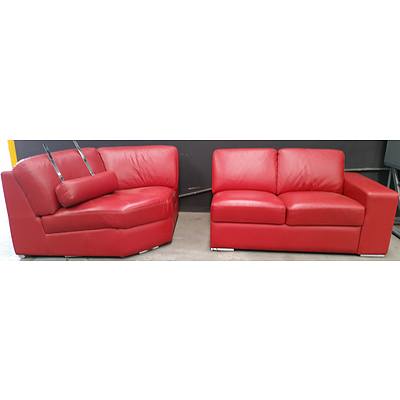 Red Leather Three Seater Modular Lounge