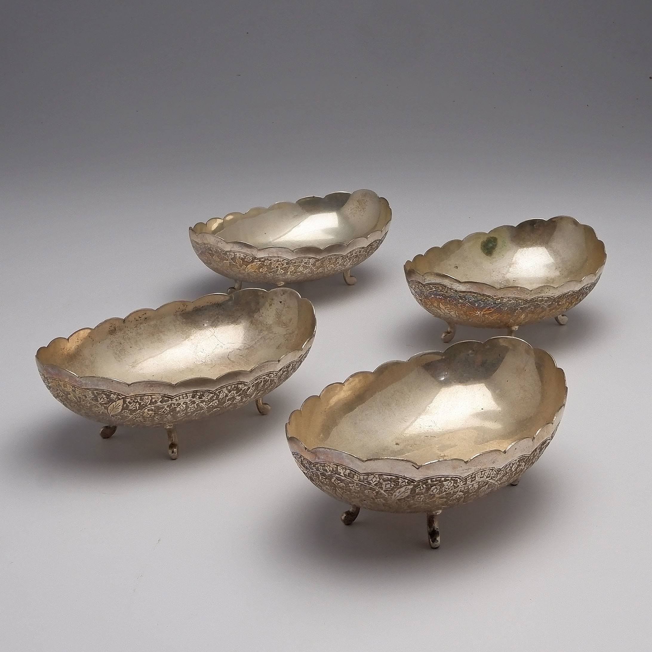 'Four Persian Engraved Silver Bowls 295g'