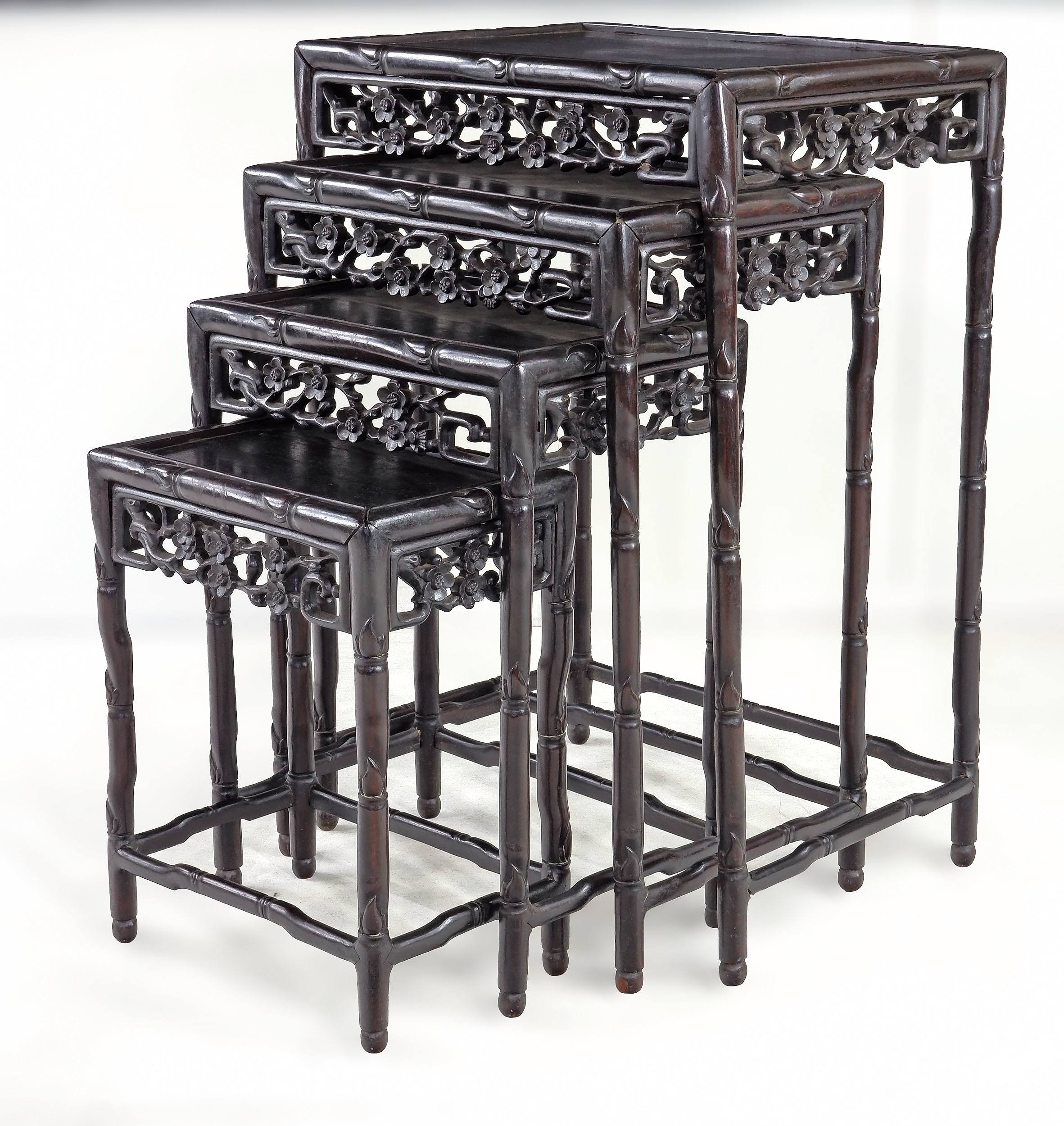 'Set of Four Chinese Carved Rosewood Nesting Tables, Early to Mid 20th Century'