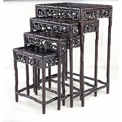 Set of Four Chinese Carved Rosewood Nesting Tables, Early to Mid 20th Century
