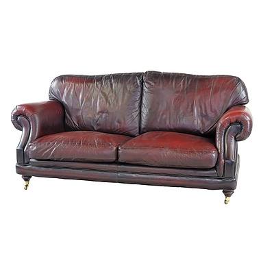 British Made Thomas Lloyd 'Consort' Red Leather Three Seater Sofa