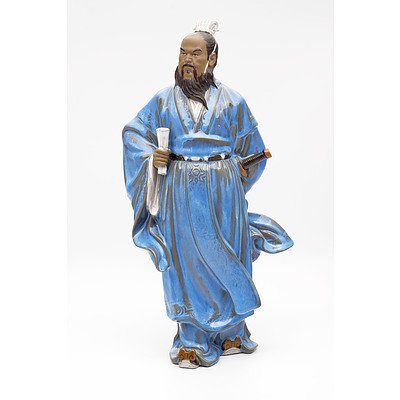 Chinese Shiwan Pottery Figure of a Warrior, Late 20th Century