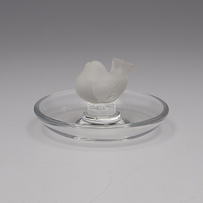 Lalique Crystal Ring Tray with Finch Finial