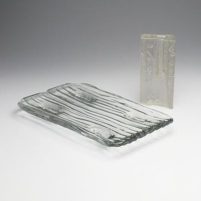 German Glass Vase by Walther Glas and Moulded Art Glass Tray