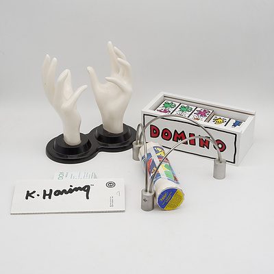 Keith Haring Domino Set, Candle Holder, Artistic Hand Ornament and Self Adhesive Border.