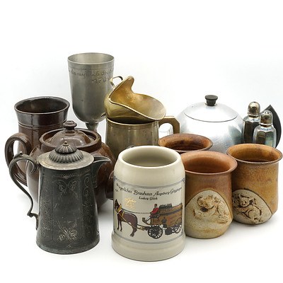 Antique English Silver Plate Teapot, Australian Studio Potter Mugs and More