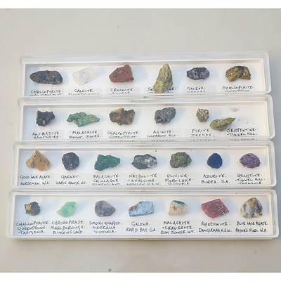 Four Trays of Minerals of Australia, Including Malachite, Pyrite, Azurite, Galena and More